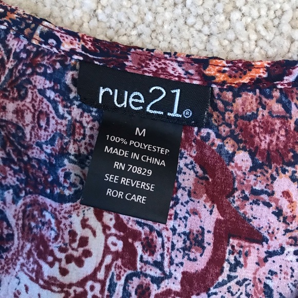 Rue21 Semi Sheer Printed Blouse Women Medium Burgundy Cream Earthy Boho Festival - Picture 4 of 9